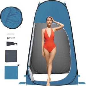 imageKingCamp Camping Shower Tent Portable Outdoor Privacy Toilet ampamp Changing Tent Windproof ampamp Waterproof Easy Setup 1 or 2 Room Shelter with Shower Bag for Camping Hiking BeachPOP UPBLUE