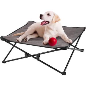 imageKingCamp Elevated Dog Bed for Medium Dogs Raised Outdoor Indoor Portable Cooling Cot Lifted Pet Hammock off Ground with Washable Breathable Mesh ampamp Frame with Non Slip Foot for Camping Backyard BlackMedium