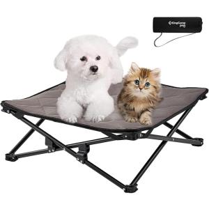 imageKingCamp Elevated Dog Bed for Medium Dogs Raised Outdoor Indoor Portable Cooling Cot Lifted Pet Hammock off Ground with Washable Breathable Mesh ampamp Frame with Non Slip Foot for Camping Backyard BlackSmall