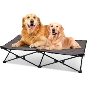 imageKingCamp Elevated Dog Bed for Medium Dogs Raised Outdoor Indoor Portable Cooling Cot Lifted Pet Hammock off Ground with Washable Breathable Mesh ampamp Frame with Non Slip Foot for Camping Backyard BlackXLarge