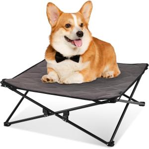 imageKingCamp Elevated Dog Bed for Small Dogs Outdoor Raised Cooling Pet Cot Bed with Washable Breathable Mesh ampamp NoSlip Feet Perfect for Camping Backyard Indoor Use S Black303L x 303W x 118Th