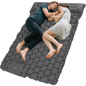 imageKingCamp Sleeping Pad for Camping Ultralight Connectable Inflatable Sleeping Pad Camping Mattress with 63quot Builtin Pillow ampamp Foot Pump for Backpacking Hiking Tent CotDouble Grey