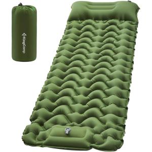 imageKingCamp Sleeping Pad for Camping Ultralight Connectable Inflatable Sleeping Pad Camping Mattress with 63quot Builtin Pillow ampamp Foot Pump for Backpacking Hiking Tent CotOlive