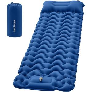 imageKingCamp Sleeping Pad for Camping Ultralight Connectable Inflatable Sleeping Pad Camping Mattress with 63quot Builtin Pillow ampamp Foot Pump for Backpacking Hiking Tent CotNavy Blue