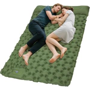 imageKingCamp Sleeping Pad for Camping Ultralight Connectable Inflatable Sleeping Pad Camping Mattress with 63quot Builtin Pillow ampamp Foot Pump for Backpacking Hiking Tent CotDouble Green