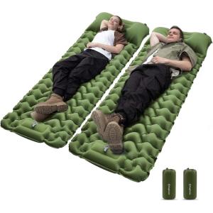 imageKingCamp Sleeping Pad for Camping Ultralight Connectable Inflatable Sleeping Pad Camping Mattress with 63quot Builtin Pillow ampamp Foot Pump for Backpacking Hiking Tent CotSingle2pcs Green