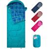 imageKingCamp 45 F Kids Sleeping Bag Lightweight Waterproof ampamp Compact Flannel Sleeping Bags Cold Weather ampamp Warm Youth Essentials Gear Accessories for Camping Fits 1012 Children up to 55quot Tall86F 446F Cyan Left Gift Set