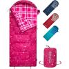 imageKingCamp 45 F Kids Sleeping Bag Lightweight Waterproof ampamp Compact Flannel Sleeping Bags Cold Weather ampamp Warm Youth Essentials Gear Accessories for Camping Fits 1012 Children up to 55quot Tall86F 446F RoseRed Left 4in1