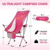 imageKingCamp Compact Camping Chairs for Adults Ultralight High Back Folding Portable Lawn Chairs Light Weight Camp Outdoor Chair with Armrest Side Pocket Headrast Carry Bag Support 265 LbsPink