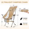 imageKingCamp Compact Camping Chairs for Adults Ultralight High Back Folding Portable Lawn Light Weight Outdoor with Armrest Side Pocket Headrast Carry Bag Support 265 Lbs 1 Pack Khaki