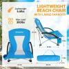 imageKingCamp Folding Beach Chair High Back Lightweight Portable Backpack Chair with Headrest Cup Holder for Camping Outdoor Sand Concert Lawn Festival Sports CyanBluelow Back