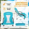 imageKingCamp Folding Beach Chair High Back Lightweight Portable Backpack Chair with Headrest Cup Holder for Camping Outdoor Sand Concert Lawn Festival Sports CyanCyanlow Back