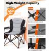 imageKingCamp Oversized Camping Folding Chair with Lumbar Support Heavy Duty Ergonomic Padded Arm Chair with Cooler Bag Cup Holder Portable for OutdoorBlackGrey1 Pack