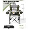 imageKingCamp Oversized Camping Folding Chair with Lumbar Support Heavy Duty Ergonomic Padded Arm Chair with Cooler Bag Cup Holder Portable for OutdoorGreenGrey2 Pack