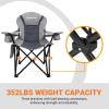 imageKingCamp Oversized Camping Folding Chair with Lumbar Support Heavy Duty Ergonomic Padded Arm Chair with Cooler Bag Cup Holder Portable for OutdoorGrey