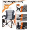 imageKingCamp Oversized Camping Folding Chair with Lumbar Support Heavy Duty Ergonomic Padded Arm Chair with Cooler Bag Cup Holder Portable for OutdoorLightgreyGrey 1 Pack