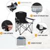 imageKingCamp Portable Folding Camping Quad Chair Oversized Fully Cushioned Seat with Side Pocket and Cup Holder for Tailgates Beach Lawn2pack Black