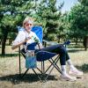 imageKingCamp Portable Folding Camping Quad Chair Oversized Fully Cushioned Seat with Side Pocket and Cup Holder for Tailgates Beach LawnBlue