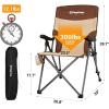 imageKingCamp Portable Folding Camping Quad Chair Oversized Fully Cushioned Seat with Side Pocket and Cup Holder for Tailgates Beach LawnKhakiCoffee
