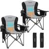 imageKingCamp Oversized Camping Folding Chair with Lumbar Support Heavy Duty Ergonomic Padded Arm Chair with Cooler Bag Cup Holder Portable for OutdoorBlackGrey2 Pack