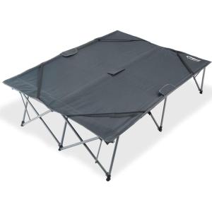 imageKingCamp 2 Person Queen Size Camping Cot Folding Portable Double 550lbs Heavy Duty Oversized Large Wide XXL Foldable Sleeping Bed with Carry Bag for Two Adult Outdoor Travel Tent Grey