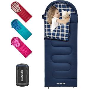 imageKingCamp 45 F Kids Sleeping Bag Lightweight Waterproof ampamp Compact Flannel Sleeping Bags Cold Weather ampamp Warm Youth Essentials Gear Accessories for Camping Fits 1012 Children up to 55quot Tall86F 446F Navy Right