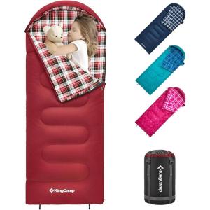imageKingCamp 45 F Kids Sleeping Bag Lightweight Waterproof ampamp Compact Flannel Sleeping Bags Cold Weather ampamp Warm Youth Essentials Gear Accessories for Camping Fits 1012 Children up to 55quot Tall86F 446F Red Left