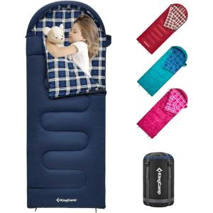 imageKingCamp 45 F Kids Sleeping Bag Lightweight Waterproof ampamp Compact Flannel Sleeping Bags Cold Weather ampamp Warm Youth Essentials Gear Accessories for Camping Fits 1012 Children up to 55quot Tall86F 446F Navy Left