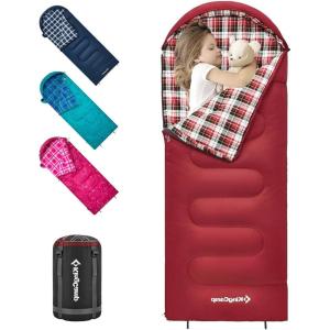 imageKingCamp 45 F Kids Sleeping Bag Lightweight Waterproof ampamp Compact Flannel Sleeping Bags Cold Weather ampamp Warm Youth Essentials Gear Accessories for Camping Fits 1012 Children up to 55quot Tall86F 446F Red Right