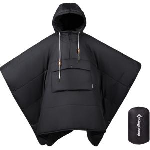 imageKingCamp Camping Blanket Poncho Wearable Honcho Hoodie Reversible Cape Windproof WaterRepellent Recycled Poncho with Snap Buttons for Outdoor Camping Hiking Stadium Travel Black 66quot x 48quot