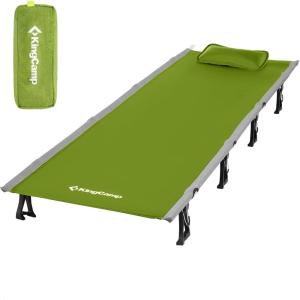 imageKingCamp Camping Cot Folding Portable Heavy Duty Ultralight Cots for Adults Camping Tent Hiking Backpacking Mountaineering Travel Indoor Outdoor Indoor Base Camp with Pillow Support 265 LbsGreen