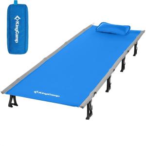 imageKingCamp Camping Cot Folding Portable Heavy Duty Ultralight Cots for Adults Camping Tent Hiking Backpacking Mountaineering Travel Indoor Outdoor Indoor Base Camp with Pillow Support 265 LbsBlue