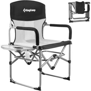 imageKingCamp Camping Director Chair for Adults Heavy Duty Folding Lawn Chair for Outside with Side Table Mesh Back Padded Armrest Support 300 lbs for Outdoor Beach Backyard