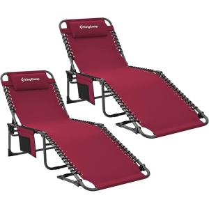 imageKingCamp Chaise Lounge Chairs Outdoor Foldable Patio Sun Chair for Outside Camping Sunbathing Beach Lawn Pool Garden Yard Folding Lightweight Heavy Duty Portable Adjustable Lounge with Pillow2 Packwine