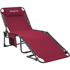 imageKingCamp Chaise Lounge Chairs Outdoor Foldable Patio Sun Chair for Outside Camping Sunbathing Beach Lawn Pool Garden Yard Folding Lightweight Heavy Duty Portable Adjustable Lounge with PillowWine