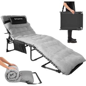 imageKingCamp Chaise Lounge Chairs Outdoor Foldable Patio Sun Chair for Outside Camping Sunbathing Beach Lawn Pool Garden Yard Folding Lightweight Heavy Duty Portable Adjustable Lounge with PillowBlackGrey