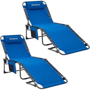 imageKingCamp Chaise Lounge Chairs Outdoor Foldable Patio Sun Chair for Outside Camping Sunbathing Beach Lawn Pool Garden Yard Folding Lightweight Heavy Duty Portable Adjustable Lounge with Pillow
