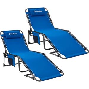 imageKingCamp Chaise Lounge Chairs Outdoor Foldable Patio Sun Chair for Outside Camping Sunbathing Beach Lawn Pool Garden Yard Folding Lightweight Heavy Duty Portable Adjustable Lounge with Pillow2 Packblue