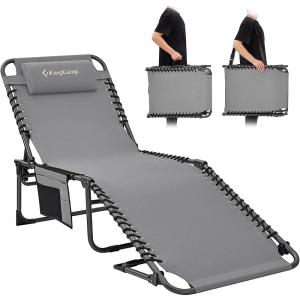 imageKingCamp Chaise Lounge Chairs Outdoor Foldable Patio Sun Chair for Outside Camping Sunbathing Beach Lawn Pool Garden Yard Folding Lightweight Heavy Duty Portable Adjustable Lounge with PillowGrey