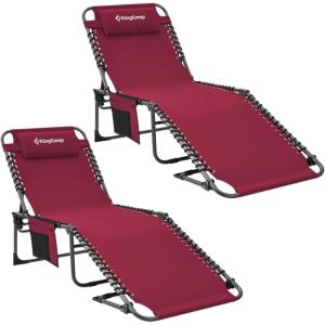 imageKingCamp Chaise Lounge Chairs Outdoor Foldable Patio Sun Chair for Outside Camping Sunbathing Beach Lawn Pool Garden Yard Folding Lightweight Heavy Duty Portable Adjustable Lounge with PillowWine2 Pack