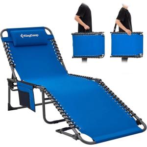 imageKingCamp Chaise Lounge Chairs Outdoor Foldable Patio Sun Chair for Outside Camping Sunbathing Beach Lawn Pool Garden Yard Folding Lightweight Heavy Duty Portable Adjustable Lounge with PillowBlue