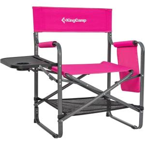 imageKingCamp Directors Chair with Side Table Portable Folding Camping Chairs 300lbs Heavy Duty Seat with Pocket Breathable Mesh Back ampamp Compact Design for Camping Hiking Backpacking FishingPink  1 Pack
