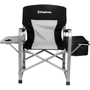 imageKingCamp Directors Chair with Side Table Portable Folding Camping Chairs 300lbs Heavy Duty Seat with Pocket Breathable Mesh Back ampamp Compact Design for Camping Hiking Backpacking FishingBlack  Grey