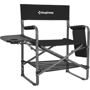 imageKingCamp Directors Chair with Side Table Portable Folding Camping Chairs 300lbs Heavy Duty Seat with Pocket Breathable Mesh Back ampamp Compact Design for Camping Hiking Backpacking FishingAll Black  1 Pack