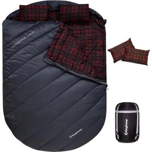 imageKingCamp Double Sleeping Bag for Adults Queen Size 2 Person XXL Flannel Sleeping Bag Waterproof Lightweight Flannel Quilt with 2 Pillows Perfect for Couples Family Camping HikingThermal PodGrey