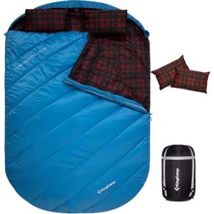 imageKingCamp Double Sleeping Bag for Adults Queen Size 2 Person XXL Flannel Sleeping Bag Waterproof Lightweight Flannel Quilt with 2 Pillows Perfect for Couples Family Camping HikingThermal PodBlue