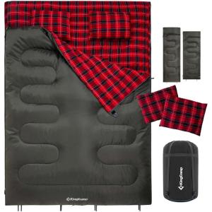 imageKingCamp Double Sleeping Bag for Adults Queen Size 2 Person XXL Flannel Sleeping Bag Waterproof Lightweight Flannel Quilt with 2 Pillows Perfect for Couples Family Camping HikingEnvelopeGreen