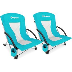 imageKingCamp Folding Beach Chair High Back Lightweight Portable Backpack Chair with Headrest Cup Holder for Camping Outdoor Sand Concert Lawn Festival Sports CyanCyanlow Back2 Pack