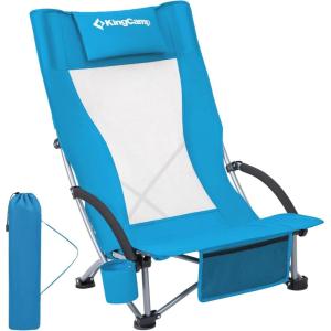 imageKingCamp Folding Beach Chair High Back Lightweight Portable Backpack Chair with Headrest Cup Holder for Camping Outdoor Sand Concert Lawn Festival Sports CyanBluehigh Back