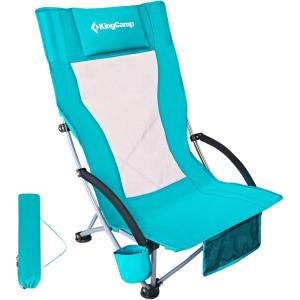 imageKingCamp Folding Beach Chair High Back Lightweight Portable Backpack Chair with Headrest Cup Holder for Camping Outdoor Sand Concert Lawn Festival Sports CyanCyanhigh Back